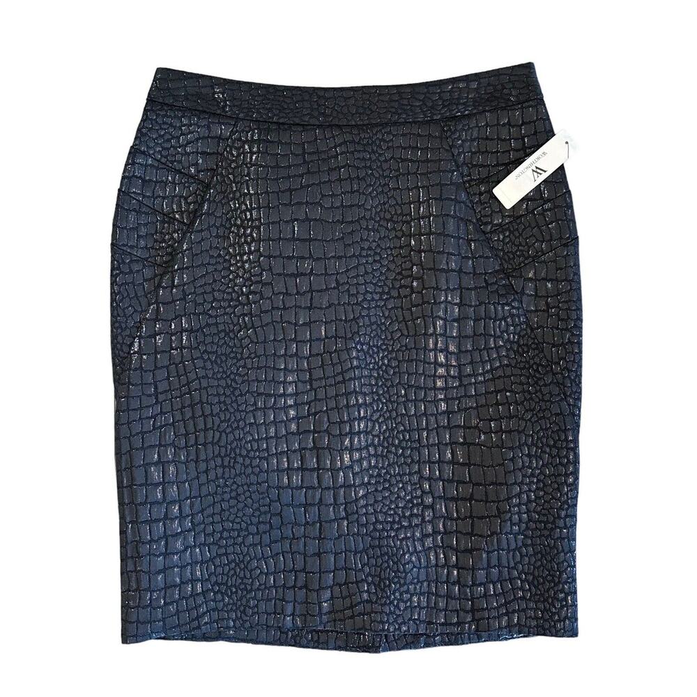 NWT Worthington Black Textured Snakeskin Pattern Pencil Straight Skirt Size 4